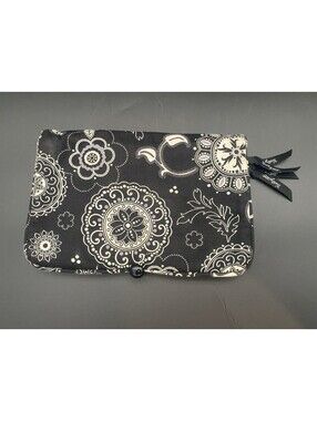 Thirty-One Black & White Floral Medallion Pattern Fold-Out Toiletry Pouch